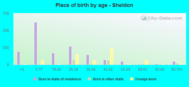 Place of birth by age -  Sheldon