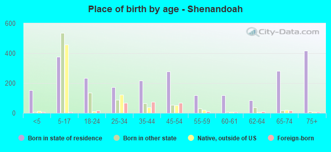 Place of birth by age -  Shenandoah