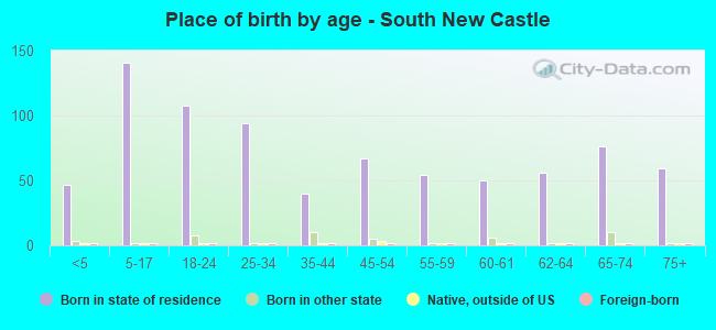 Place of birth by age -  South New Castle