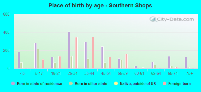 Place of birth by age -  Southern Shops