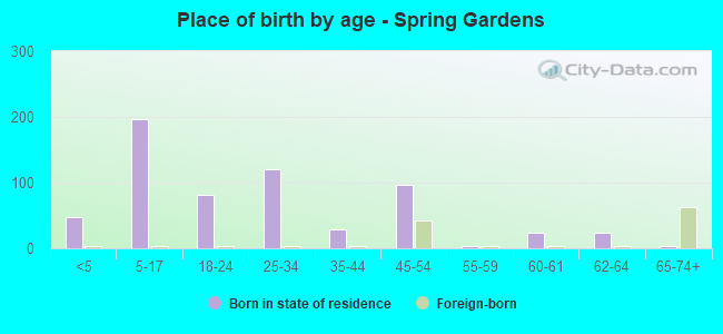 Place of birth by age -  Spring Gardens