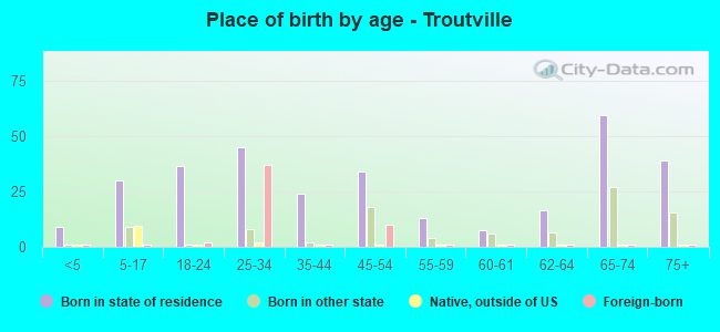 Place of birth by age -  Troutville