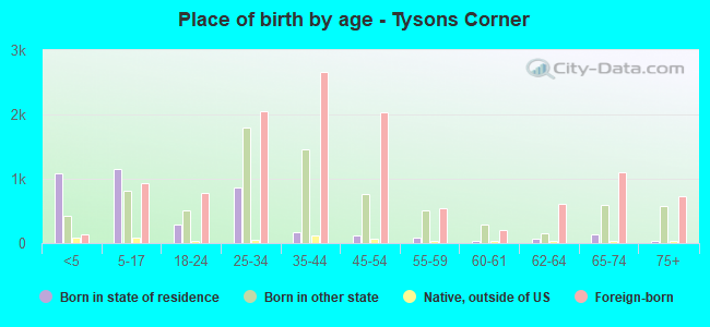 Place of birth by age -  Tysons Corner