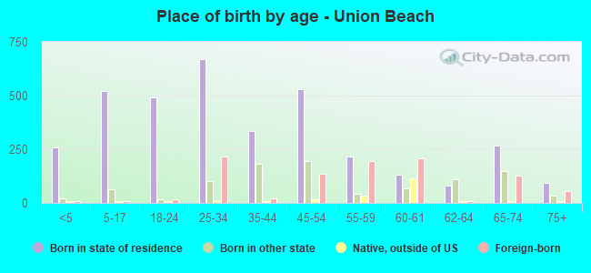 Place of birth by age -  Union Beach