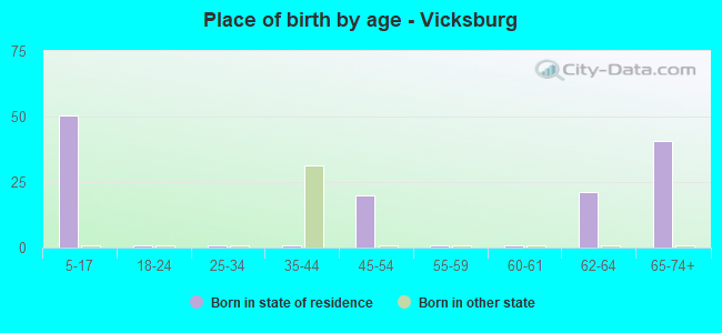 Place of birth by age -  Vicksburg