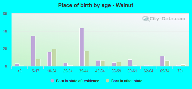 Place of birth by age -  Walnut