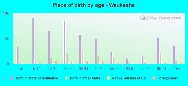 Place of birth by age -  Waukesha