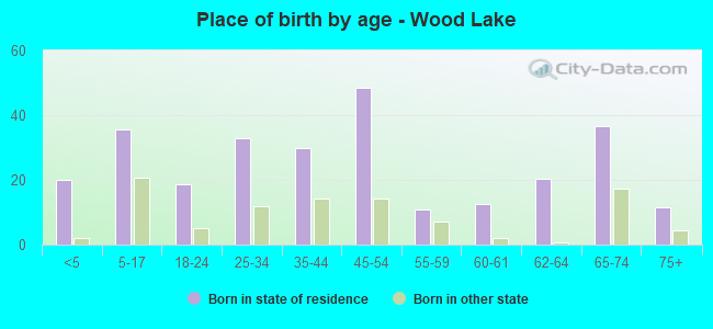 Place of birth by age -  Wood Lake
