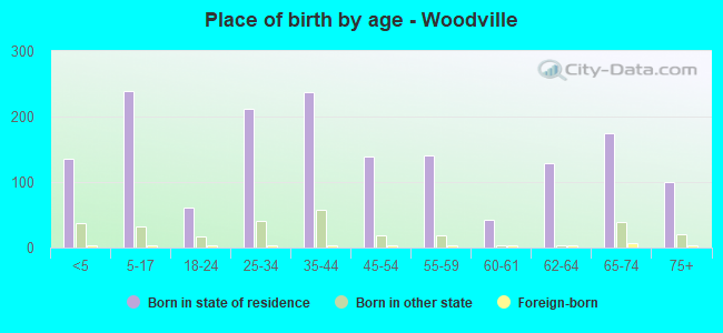 Place of birth by age -  Woodville