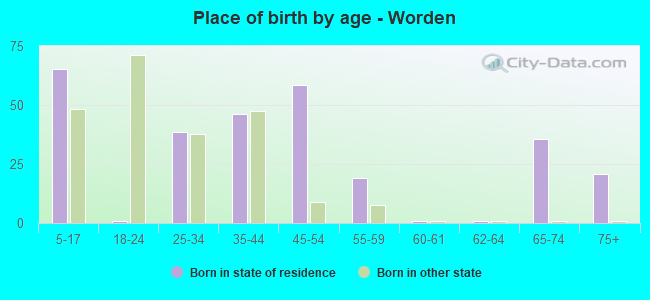Place of birth by age -  Worden