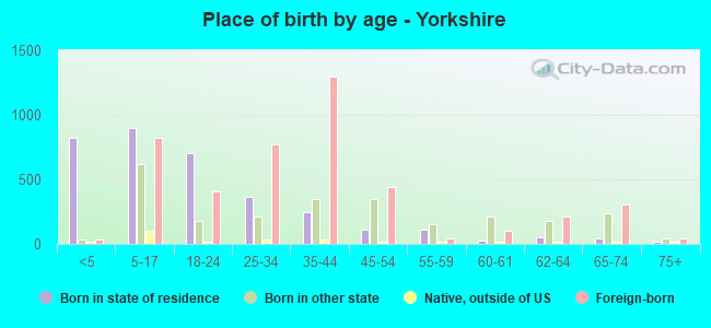 Place of birth by age -  Yorkshire