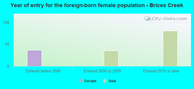 Year of entry for the foreign-born female population - Brices Creek
