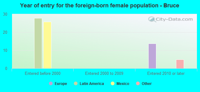 Year of entry for the foreign-born female population - Bruce