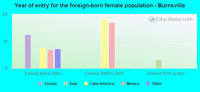 Year of entry for the foreign-born female population - Burnsville