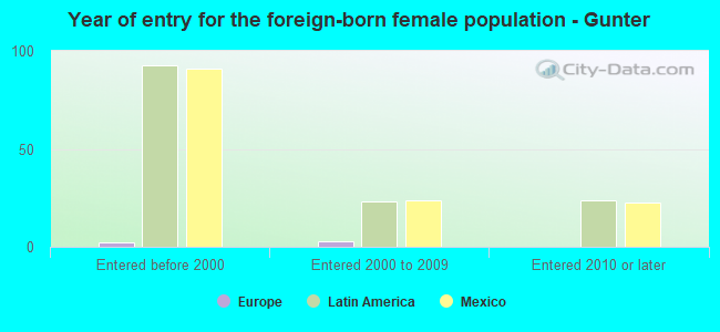 Year of entry for the foreign-born female population - Gunter