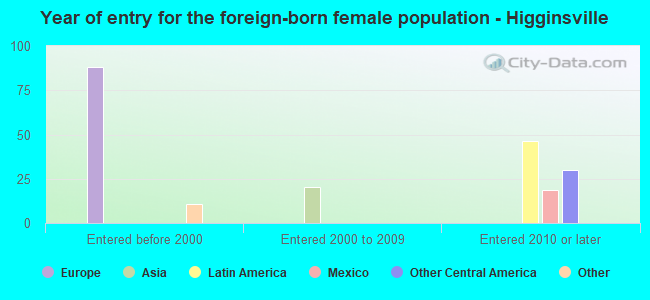 Year of entry for the foreign-born female population - Higginsville