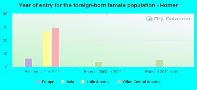 Year of entry for the foreign-born female population - Homer