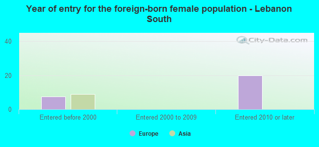 Year of entry for the foreign-born female population - Lebanon South