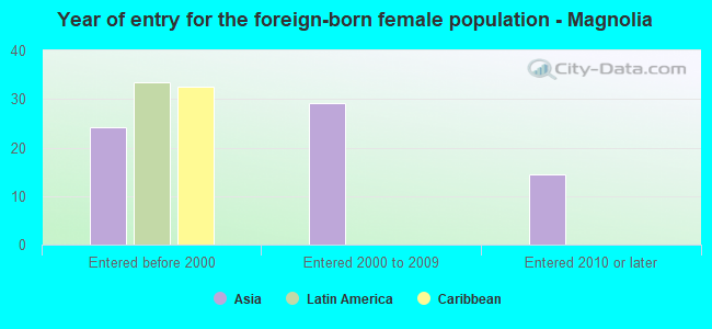Year of entry for the foreign-born female population - Magnolia