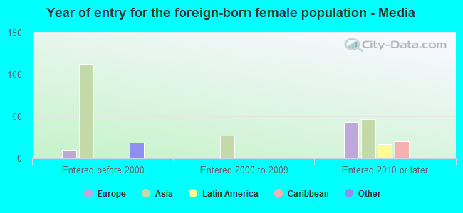 Year of entry for the foreign-born female population - Media