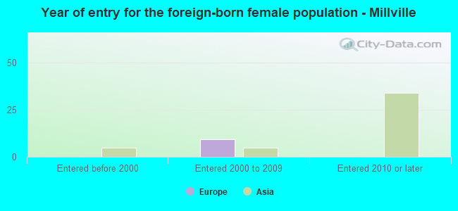 Year of entry for the foreign-born female population - Millville