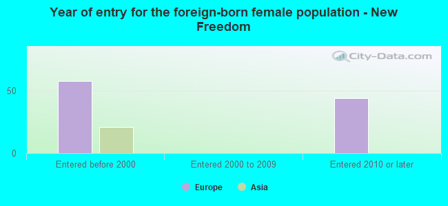 Year of entry for the foreign-born female population - New Freedom