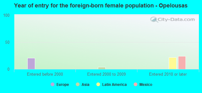 Year of entry for the foreign-born female population - Opelousas