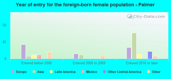 Year of entry for the foreign-born female population - Palmer