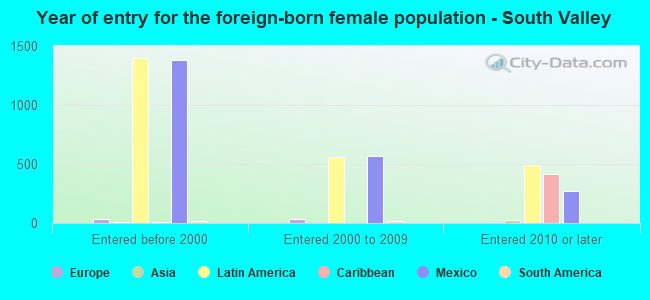Year of entry for the foreign-born female population - South Valley
