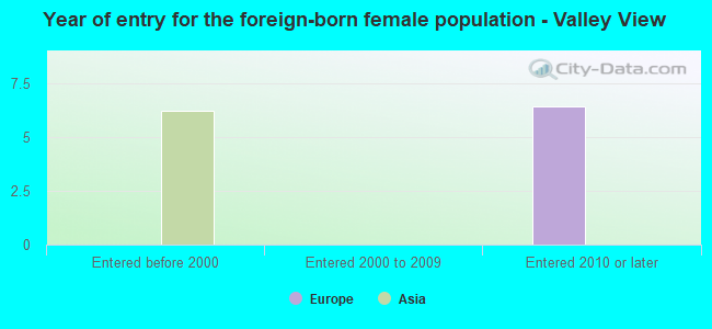 Year of entry for the foreign-born female population - Valley View