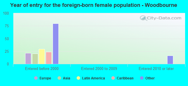 Year of entry for the foreign-born female population - Woodbourne