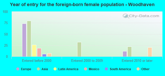 Year of entry for the foreign-born female population - Woodhaven