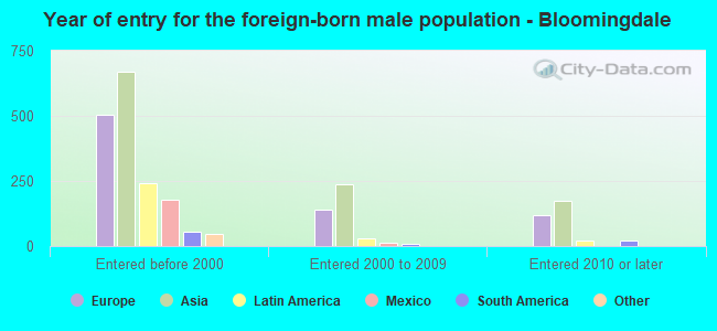 Year of entry for the foreign-born male population - Bloomingdale