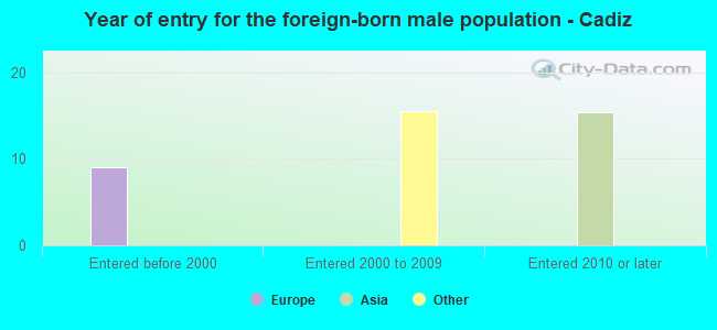 Year of entry for the foreign-born male population - Cadiz