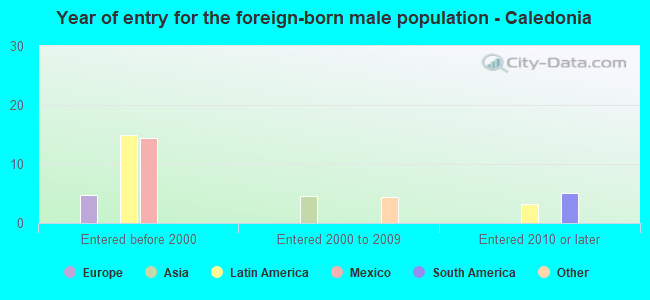 Year of entry for the foreign-born male population - Caledonia