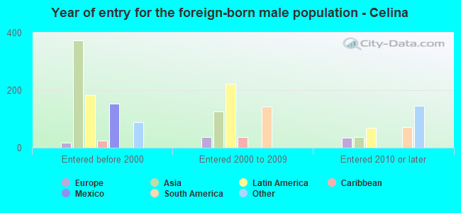 Year of entry for the foreign-born male population - Celina