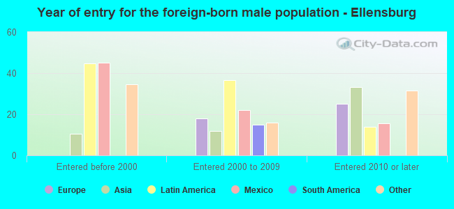 Year of entry for the foreign-born male population - Ellensburg