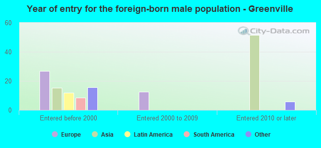 Year of entry for the foreign-born male population - Greenville