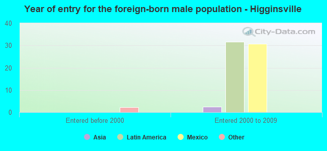 Year of entry for the foreign-born male population - Higginsville