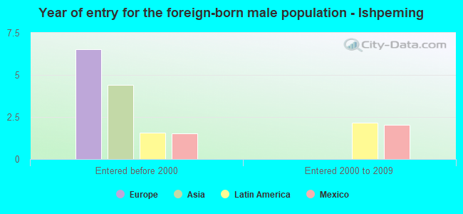 Year of entry for the foreign-born male population - Ishpeming