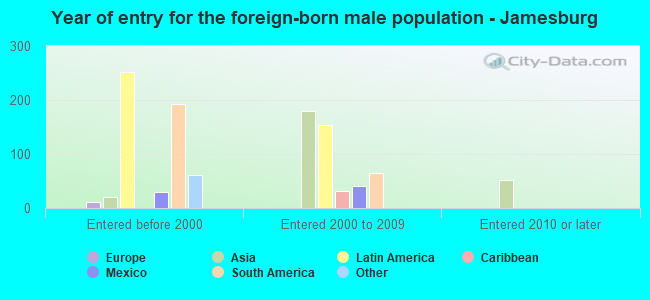 Year of entry for the foreign-born male population - Jamesburg