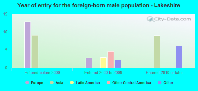 Year of entry for the foreign-born male population - Lakeshire