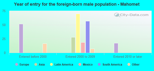Year of entry for the foreign-born male population - Mahomet