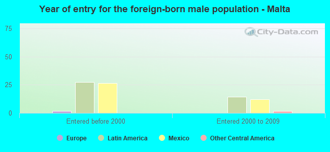 Year of entry for the foreign-born male population - Malta