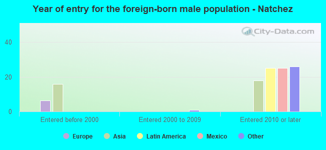 Year of entry for the foreign-born male population - Natchez
