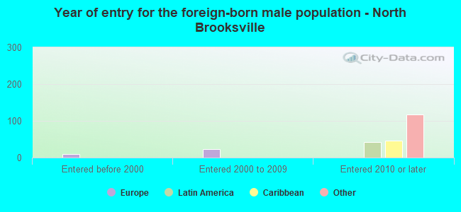 Year of entry for the foreign-born male population - North Brooksville