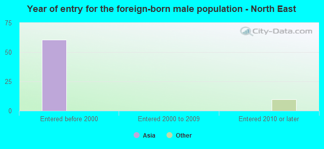 Year of entry for the foreign-born male population - North East