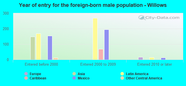 Year of entry for the foreign-born male population - Willows