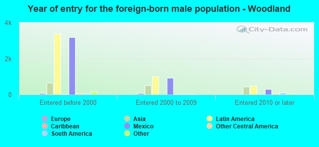 Year of entry for the foreign-born male population - Woodland