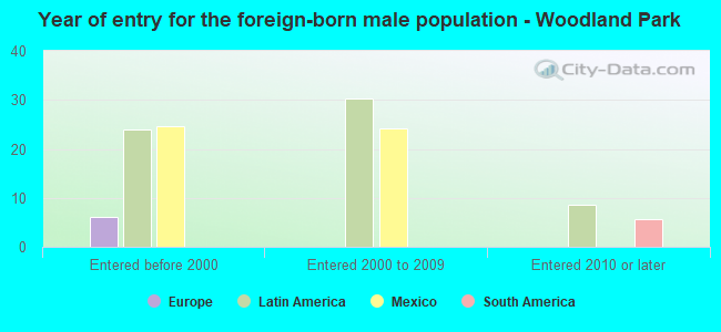 Year of entry for the foreign-born male population - Woodland Park